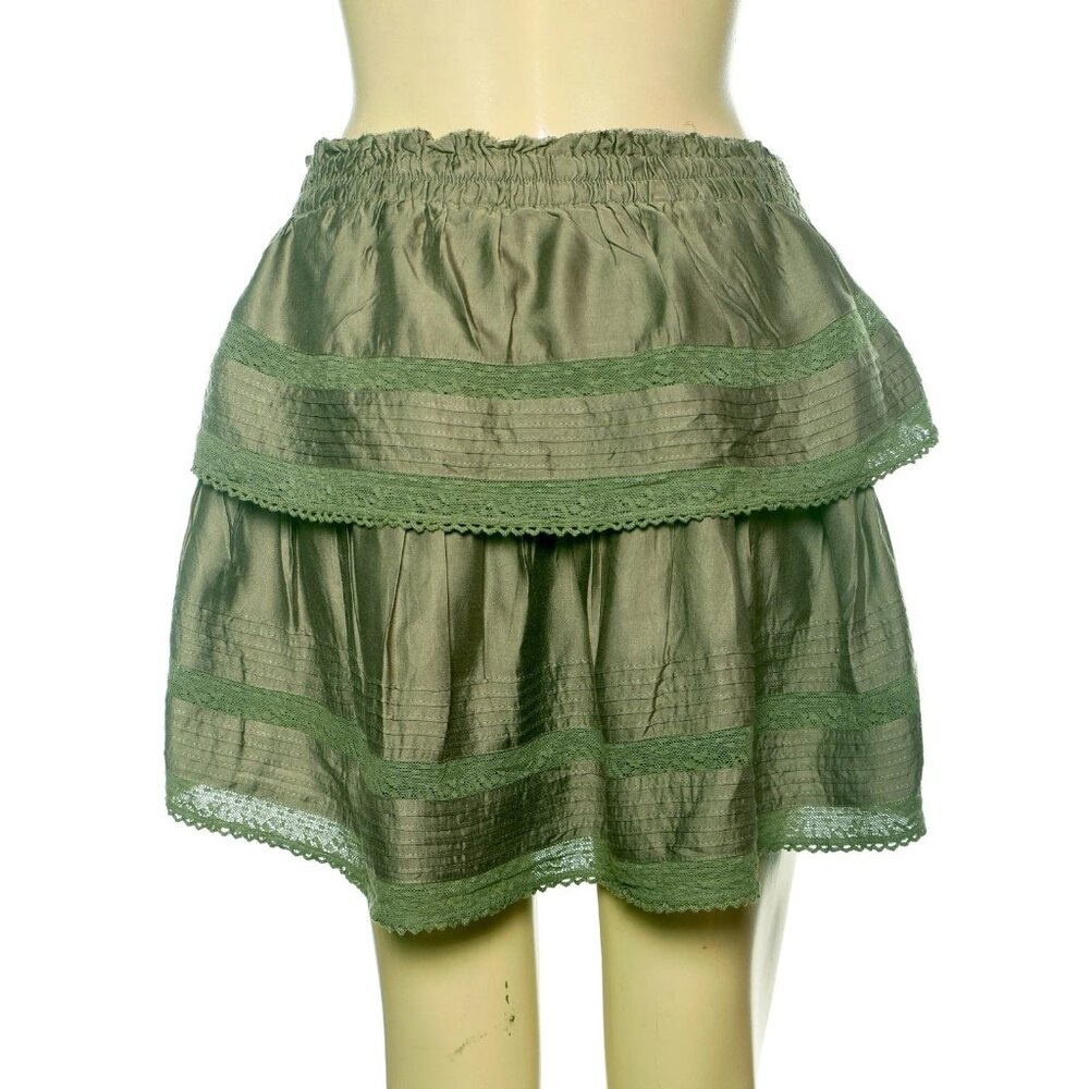 LoveShackFancy Ruffle Mini Skirt Forest Oak Green M 8 Women's Casual NEW 45648 - Picture 4 of 6